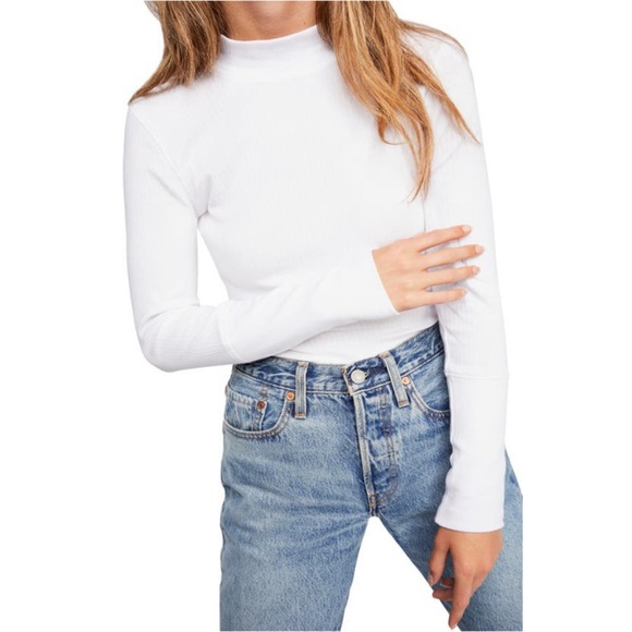 Final Sale Free People Women's Ribbed Mock Neck Tee NWT Size XL - Picture 1 of 3